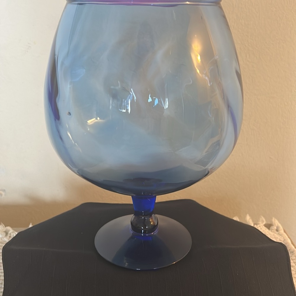 Blue Empoli Swirl Italian Handblown Optic  Glass Snifter/ Bowl/Vase. Vintage - Picture 2 of 6